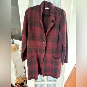 Dex Women's Plaid Pea Coat in Red and Brown